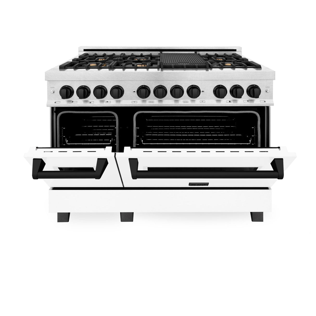 ZLINE Autograph Edition 48" 6.0 cu. ft. Dual Fuel Range with Gas Stove and Electric Oven in DuraSnow Stainless Steel with White Matte Door with Accents (RASZ-WM-48) [Color: Matte Black] - (RASZWM48MB)