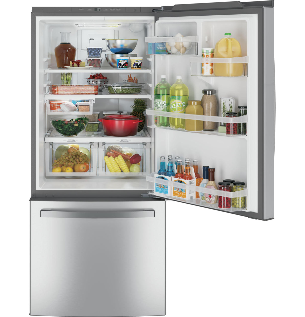 GE(R) ENERGY STAR(R) 21.0 Cu. Ft. Bottom-Freezer Refrigerator Fingerprint Resistant Stainless- (GDE21EYKFS)