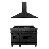 ZLINE 48 in. Kitchen Package with Black Stainless Steel Dual Fuel Range and Convertible Vent Range Hood (2KP-RABRH48) - (2KPRABRH48)