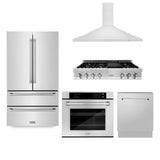 ZLINE Kitchen Package with Refrigeration, 48 in. Stainless Steel Rangetop, 48 in. Range Hood, 30 in. Single Wall Oven and 24 in. Tall Tub Dishwasher (5KPR-RTRH48-AWSDWV) - (5KPRRTRH48AWSDWV)