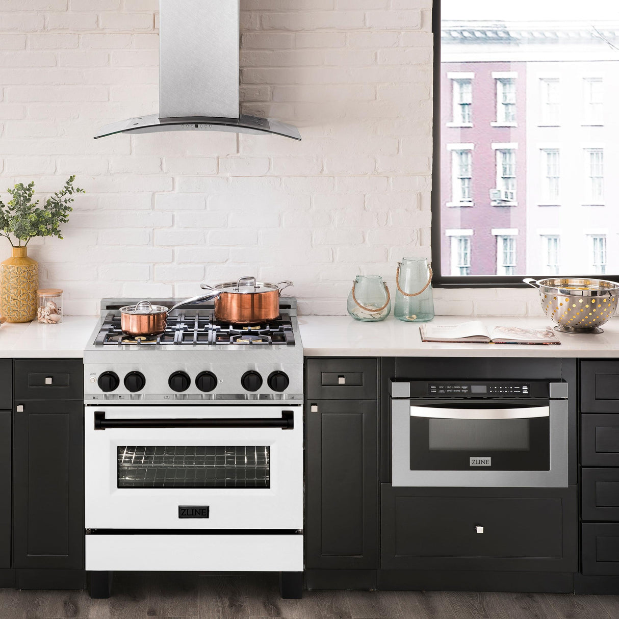 ZLINE Autograph Edition 30" 4.0 cu. ft. Dual Fuel Range with Gas Stove and Electric Oven in DuraSnow Stainless Steel with White Matte Door and Accents (RASZ-WM-30) [Color: Matte Black] - (RASZWM30MB)