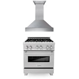 ZLINE 30 in. Kitchen Package with DuraSnow Stainless Steel Dual Fuel Range and Convertible Vent Range Hood (2KP-RASSNRH30) - (2KPRASSNRH30)