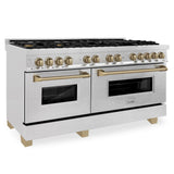 ZLINE Autograph Edition 60 in. 7.4 cu. ft. Dual Fuel Range with Gas Stove and Electric Oven in DuraSnow Stainless Steel with Accents (RASZ-SN-60) - (RASZSN60CB)