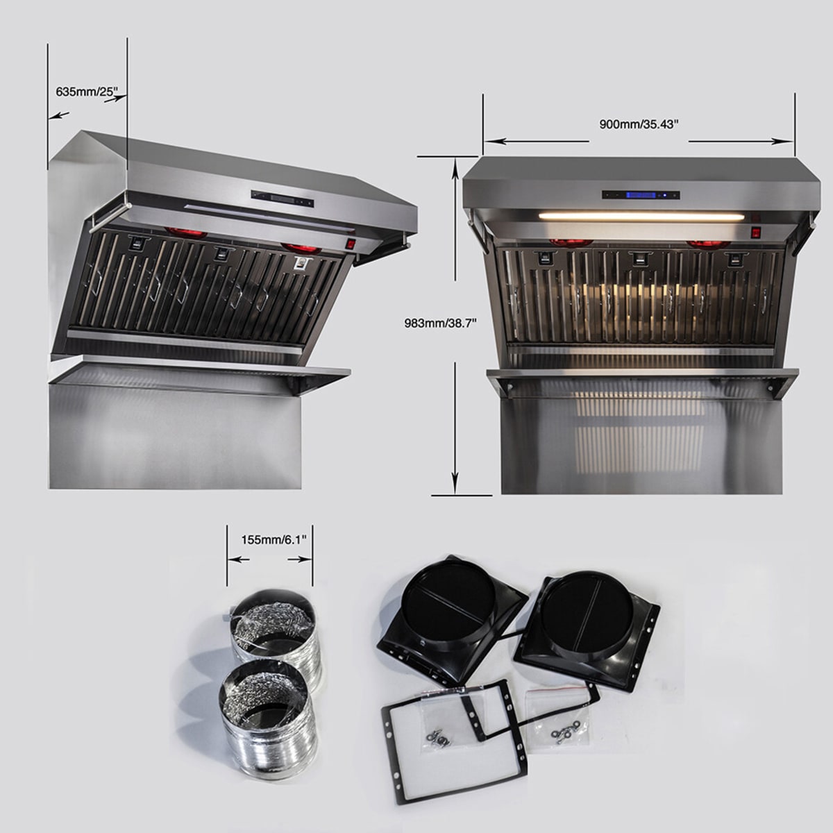 Forno Alta Qualita Savona FRHWM502936 Wall Mount Range Hood with 4-Speed, Touch Control, LED Strip Lights, Dishwasher-Safe Hybrid Filter, 2 Utensil Hangers and Backsplash: 36 Inch - 1200 CFM