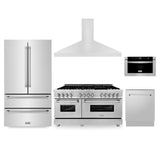 ZLINE Kitchen Package with Refrigeration, 60 in. Stainless Steel Dual Fuel Range, 60 in. Convertible Vent Range Hood, 24 in. Microwave Drawer, and 24 in. Tall Tub Dishwasher (5KPR-RARH60-MWDWV) - (5KPRRARH60MWDWV)