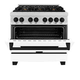 ZLINE Autograph Edition 36" 4.6 cu. ft. Dual Fuel Range with Gas Stove and Electric Oven in DuraSnow Stainless Steel with White Matte Door and Accents (RASZ-WM-36) [Color: Matte Black] - (RASZWM36MB)
