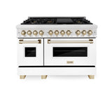 ZLINE Autograph Edition 48" 6.0 cu. ft. Dual Fuel Range with Gas Stove and Electric Oven in DuraSnow Stainless Steel with White Matte Door with Accents (RASZ-WM-48) [Color: Champagne Bronze] - (RASZWM48CB)