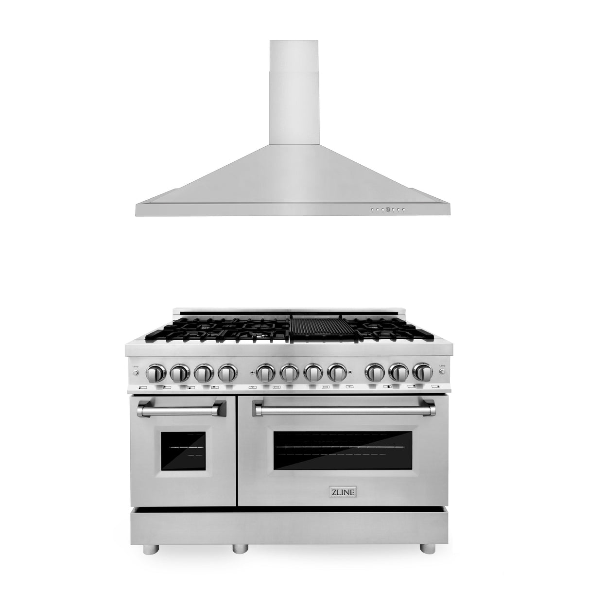 ZLINE 48 in. Kitchen Package with Stainless Steel Dual Fuel Range and Convertible Vent Range Hood (2KP-RARH48) - (2KPRARH48)