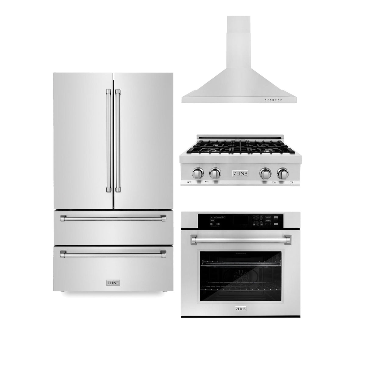 ZLINE Kitchen Package with Refrigeration, 30 in. Stainless Steel Rangetop, 30 in. Range Hood and 30 in. Single Wall Oven (4KPR-RTRH30-AWS) - (4KPRRTRH30AWS)