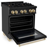 ZLINE Autograph Edition 30" 4.0 cu. ft. Dual Fuel Range with Gas Stove and Electric Oven in Black Stainless Steel with Accents (RABZ-30) [Color: Gold] - (RABZ30G)