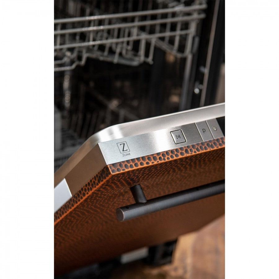 ZLINE 24 in. Top Control Dishwasher with Stainless Steel Tub and Modern Style Handle, 52dBa (DW-24) [Color: Hand Hammered Copper] - (DWHH24)