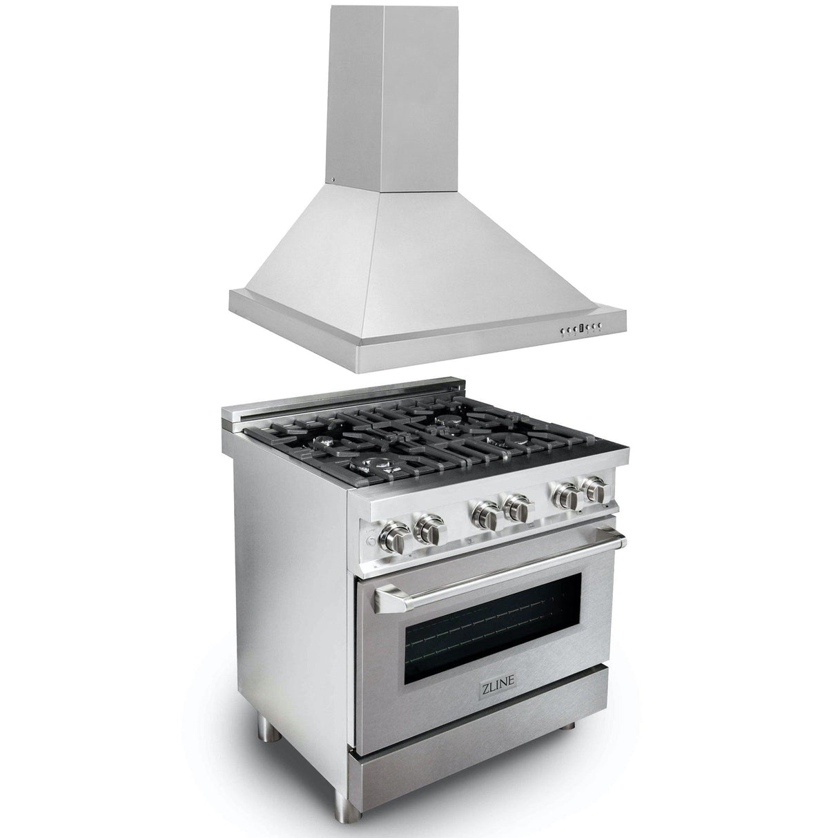 ZLINE 30 in. Kitchen Package with Stainless Steel Dual Fuel Range with DuraSnow Door and Convertible Vent Range Hood (2KP-RASNRH30) - (2KPRASNRH30)