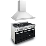ZLINE 48 in. Kitchen Package with Stainless Steel Dual Fuel Range with Black Matte Door and Convertible Vent Range Hood (2KP-RABLMRH48) - (2KPRABLMRH48)