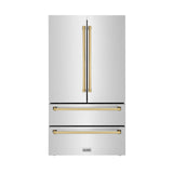 ZLINE 36" Autograph Edition 22.5 cu. ft 4-Door French Door Refrigerator with Ice Maker in Fingerprint Resistant Stainless Steel with Traditional Handles [Color: Champagne Bronze Accents] - (RFMZ36CB)