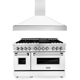 ZLINE 48 in. Kitchen Package with Stainless Steel Dual Fuel Range with White Matte Door and Convertible Vent Range Hood (2KP-RAWMRH48) - (2KPRAWMRH48)