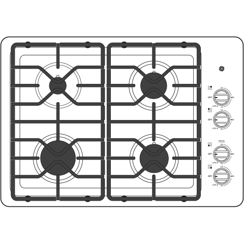 GE JGP3030DLBB - 30 in. 4-Burner Natural Gas Cooktop with Simmer Burner & Power Burner, Safe grates - Black