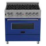 ZLINE 36 in. Professional Dual Fuel Range in DuraSnow Stainless Steel with Color Door Finishes [Color: Blue Matte] - (RASBM36)