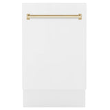 ZLINE Autograph Edition 18" Compact 3rd Rack Top Control Dishwasher in White Matte with Accent Handle, 51dBa (DWVZ-WM-18) [Color: Gold] - (DWVZWM18G)