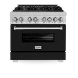 ZLINE 36 in. Professional Dual Fuel Range in DuraSnow Stainless Steel with Color Door Finishes [Color: Black Matte] - (RASBLM36)