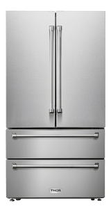Thor Kitchen 36 Inch Professional French Door Refrigerator With Freezer Drawers - Model Trf3602 - (TRF3602)