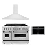 ZLINE 48 in. Kitchen Package with Stainless Steel Dual Fuel Range, Convertible Vent Range Hood and Microwave Drawer (3KP-RARH48-MW) - (3KPRARH48MW)