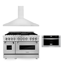 ZLINE 48 in. Kitchen Package with Stainless Steel Dual Fuel Range, Convertible Vent Range Hood and Microwave Drawer (3KP-RARH48-MW) - (3KPRARH48MW)