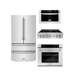 ZLINE Kitchen Package with Refrigeration, 36 in. Stainless Steel Rangetop, 30 in. Single Wall Oven, 30 in. Microwave Oven (4KPR-RT36-MWAWS) - (4KPRRT36MWAWS)