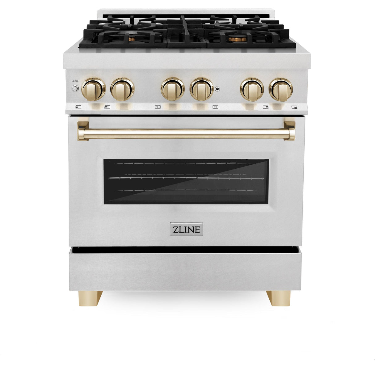 ZLINE Autograph Edition 30" 4.0 cu. ft. Dual Fuel Range with Gas Stove and Electric Oven in DuraSnow Stainless Steel with Accents (RASZ-SN-30) [Color: Gold] - (RASZSN30G)
