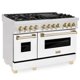 ZLINE Autograph Edition 48" 6.0 cu. ft. Dual Fuel Range with Gas Stove and Electric Oven in DuraSnow Stainless Steel with White Matte Door with Accents (RASZ-WM-48) [Color: Champagne Bronze] - (RASZWM48CB)