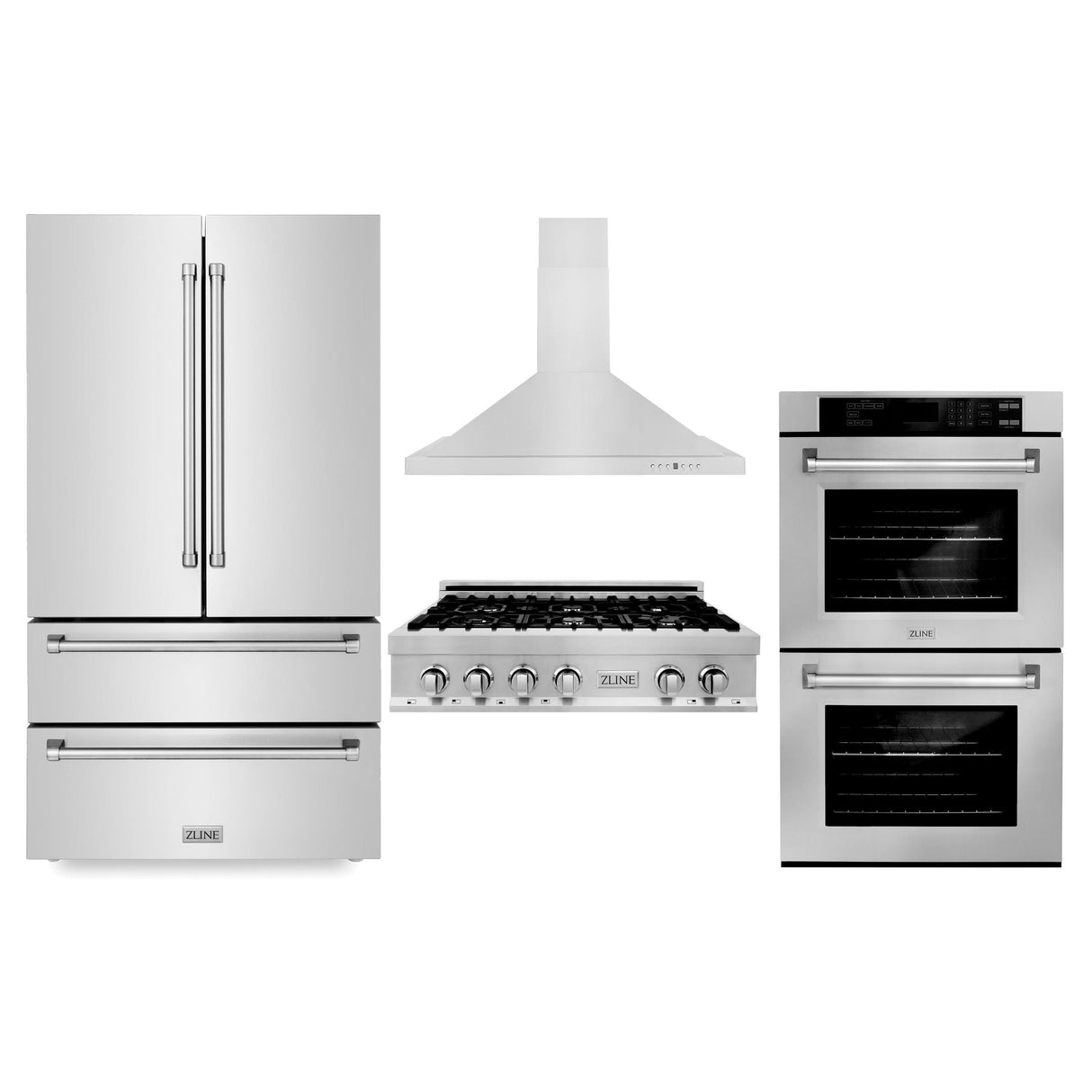 ZLINE Kitchen Package with Refrigeration, 36 in. Stainless Steel Rangetop, 36 in. Range Hood and 30 in. Double Wall Oven (4KPR-RTRH36-AWD) - (4KPRRTRH36AWD)