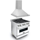 ZLINE 30 in. Kitchen Package with Stainless Steel Dual Fuel Range with White Matte Door and Convertible Vent Range Hood (2KP-RAWMRH30) - (2KPRAWMRH30)
