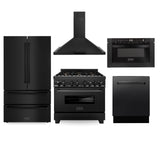 ZLINE Kitchen Package with Black Stainless Steel Refrigeration, 36" Dual Fuel Range, 36" Range Hood, Microwave Drawer, and 24" Tall Tub Dishwasher (5KPR-RABRH36-MWDWV) - (5KPRRABRH36MWDWV)