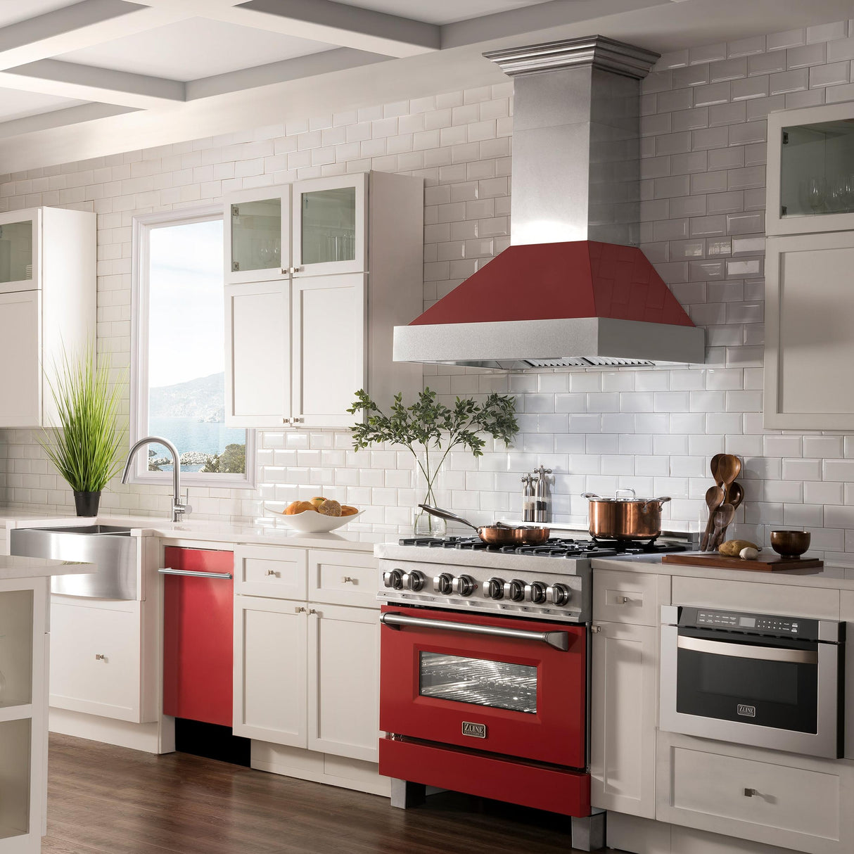 ZLINE 18 in. Compact Top Control Dishwasher with Stainless Steel Tub and Modern Style Handle, 52 dBa (DW-18) [Color: Red Matte] - (DWRMH18)