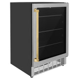 ZLINE 24" Autograph Edition 154 Can Beverage Cooler Fridge with Adjustable Shelves in Stainless Steel with Polished Gold Accents (RBVZ-US-24-G) - (RBVZUS24G)