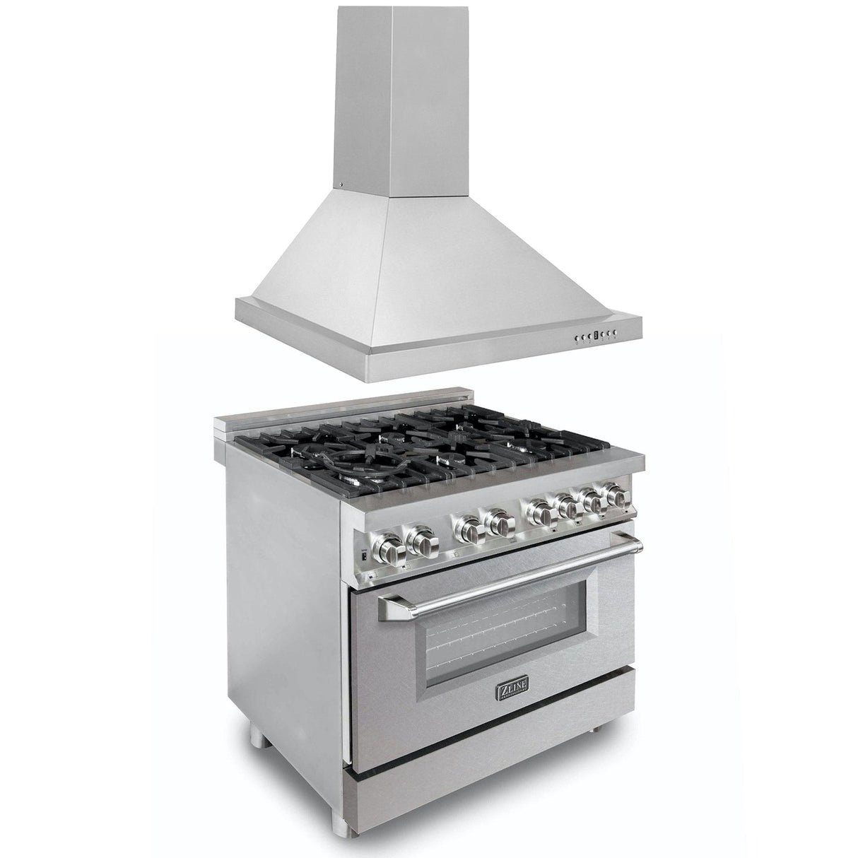 ZLINE 36 in. Kitchen Package with Stainless Steel Dual Fuel Range with DuraSnow Door and Convertible Vent Range Hood (2KP-RASNRH36) - (2KPRASNRH36)