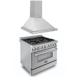 ZLINE 36 in. Kitchen Package with Stainless Steel Dual Fuel Range with DuraSnow Door and Convertible Vent Range Hood (2KP-RASNRH36) - (2KPRASNRH36)