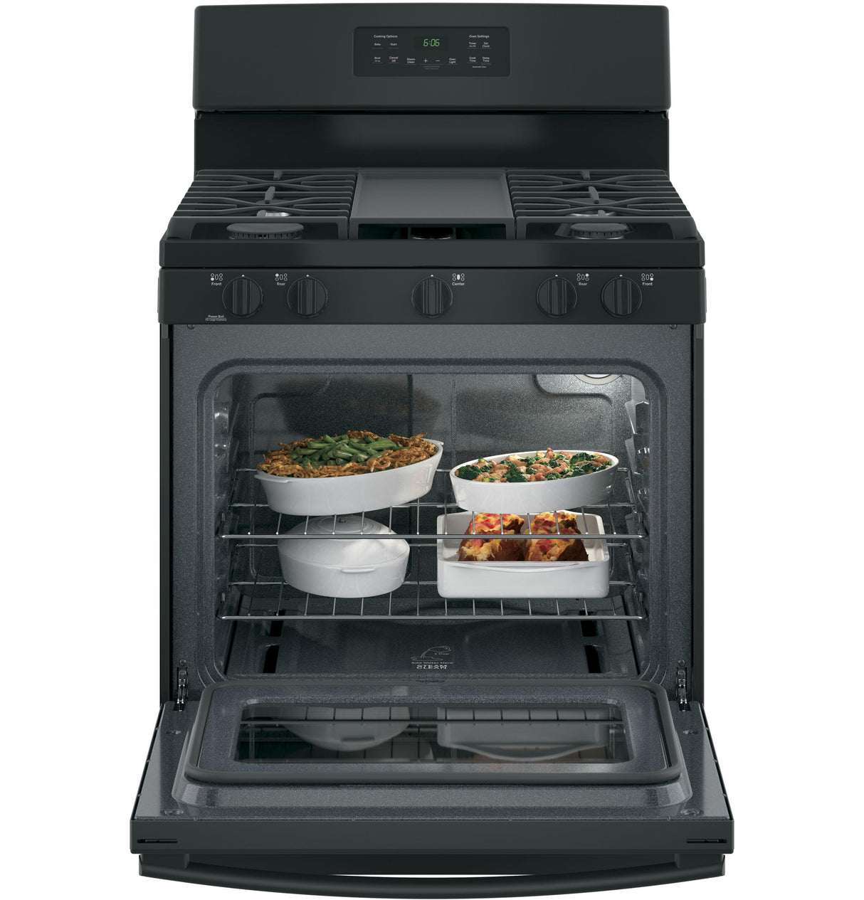 GE JGBS66DEKBB - 30 in. 5 cu. ft. Gas Range with 5 Sealed Burners & Griddle - Black