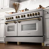 ZLINE Autograph Edition 60 in. 7.4 cu. ft. Dual Fuel Range with Gas Stove and Electric Oven in DuraSnow Stainless Steel with Accents (RASZ-SN-60) - (RASZSN60CB)