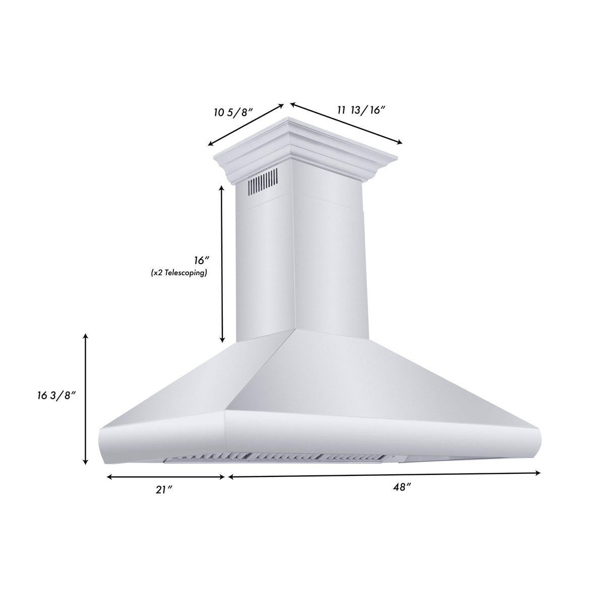 ZLINE Professional Convertible Vent Wall Mount Range Hood in Stainless Steel with Crown Molding (587CRN) - (587CRN48)