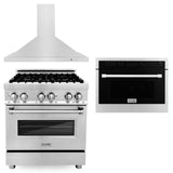 ZLINE 30" Kitchen Package with Stainless Steel Dual Fuel Range, Convertible Vent Range Hood and 24" Microwave Oven (3KP-RARHMWO-30) - (3KPRARHMWO30)
