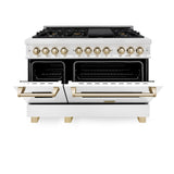 ZLINE Autograph Edition 48" 6.0 cu. ft. Dual Fuel Range with Gas Stove and Electric Oven in DuraSnow Stainless Steel with White Matte Door with Accents (RASZ-WM-48) [Color: Champagne Bronze] - (RASZWM48CB)