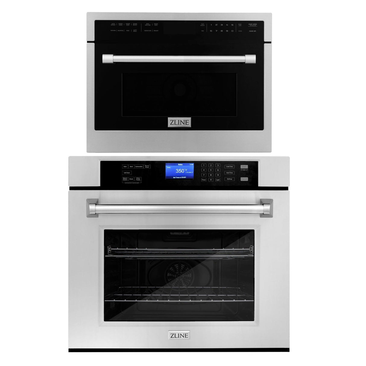 ZLINE Stainless Steel 24 in. Built-in Convection Microwave Oven and 30 in. Single Wall Oven with Self Clean (2KP-MW24-AWS30) - (2KPMW24AWS30)