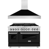 ZLINE 48 in. Kitchen Package with DuraSnow Stainless Steel Dual Fuel Range with Black Matte Door and Convertible Vent Range Hood (2KP-RASBLMRH48) - (2KPRASBLMRH48)