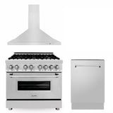 ZLINE 36 in. Kitchen Package with Stainless Steel Dual Fuel Range, Convertible Vent Range Hood and Tall Tub Dishwasher (3KP-RARH36-DWV) - (3KPRARH36DWV)