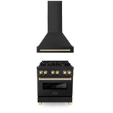 ZLINE 30" Autograph Edition Kitchen Package with Black Stainless Steel Dual Fuel Range and Range Hood with Polished Gold Accents (2AKP-RABRH30-G) - (2AKPRABRH30G)