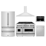 ZLINE Kitchen Package with Refrigeration, 48 in. Stainless Steel Dual Fuel Range, 48 in. Convertible Vent Range Hood, 24 in. Microwave Drawer, and 24 in. Tall Tub Dishwasher (5KPR-RARH48-MWDWV) - (5KPRRARH48MWDWV)