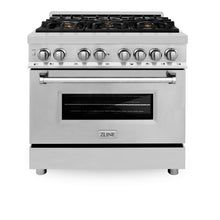 ZLINE 36 in. Dual Fuel Range with Gas Stove and Electric Oven in Stainless Steel (RA36) [Color: Stainless Steel with Brass Burners] - (RABR36)