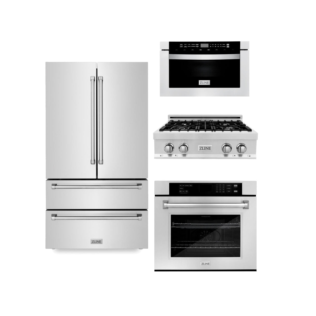 ZLINE Kitchen Package with Refrigeration, 30 in. Stainless Steel Rangetop, 30 in. Single Wall Oven, 30 in. Microwave Oven (4KPR-RT30-MWAWS) - (4KPRRT30MWAWS)