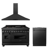 ZLINE 48 in. Kitchen Package with Black Stainless Steel Dual Fuel Range, Convertible Vent Range Hood and Dishwasher (3KP-RABRH48-DW) - (3KPRABRH48DW)