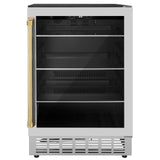 ZLINE 24" Autograph Edition 154 Can Beverage Cooler Fridge with Adjustable Shelves in Stainless Steel with Polished Gold Accents (RBVZ-US-24-G) - (RBVZUS24G)